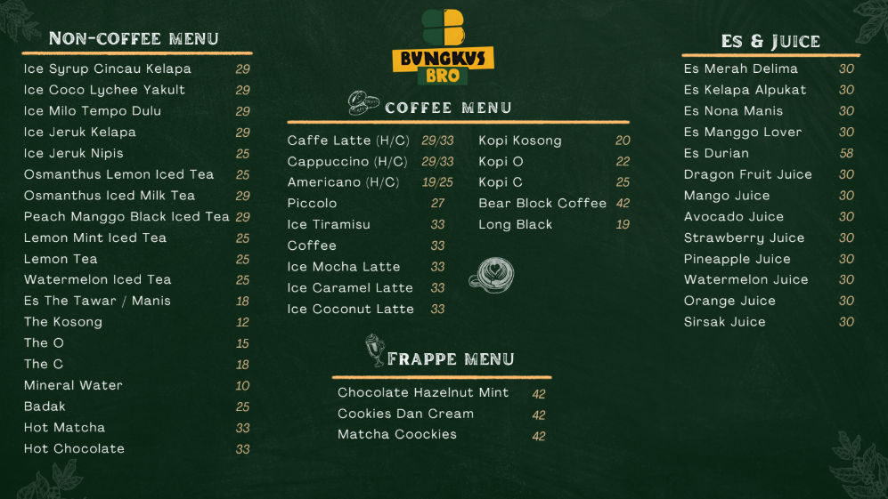 BungkusBro Beverage Menu